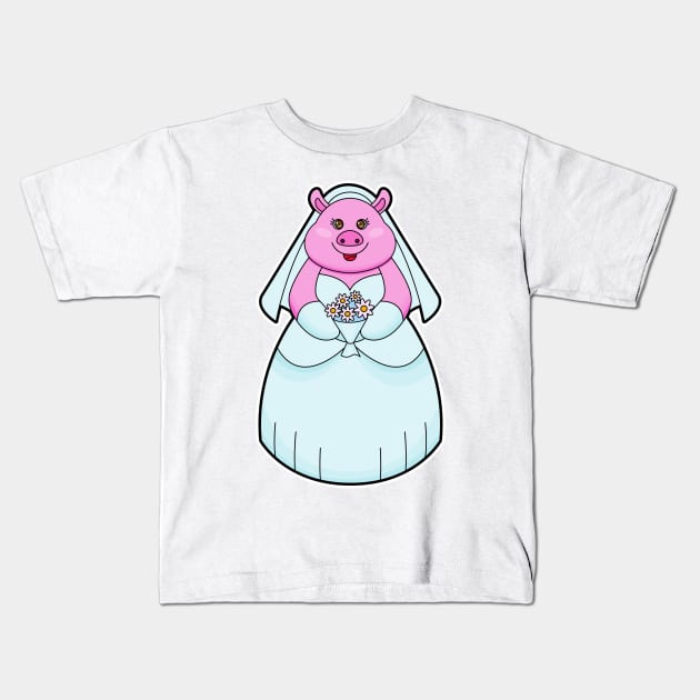Pig as Bride with Veil Kids T-Shirt by Markus Schnabel
